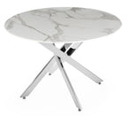 Sutton 110cm White and Chrome Round Dining Table - Glass Top with Marble Effect