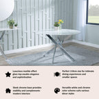 Sutton 110cm White and Chrome Round Dining Table - Glass Top with Marble Effect