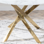 Sutton 110cm White and Gold Round Dining Table - Glass Top with Marble Effect