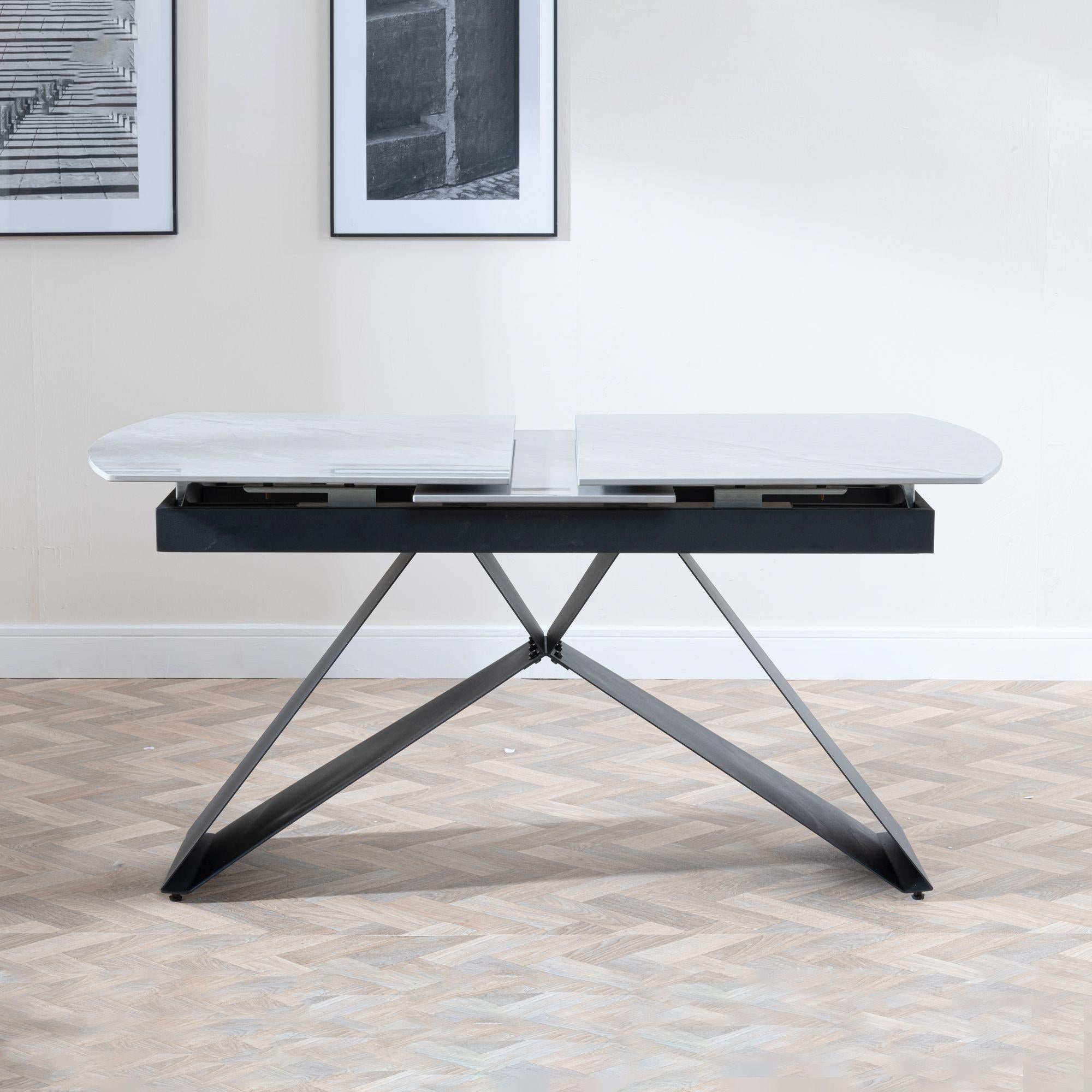 Tribeca Grey Sintered Stone Extending Dining Table with Black Cross Base - 140cm-180cm