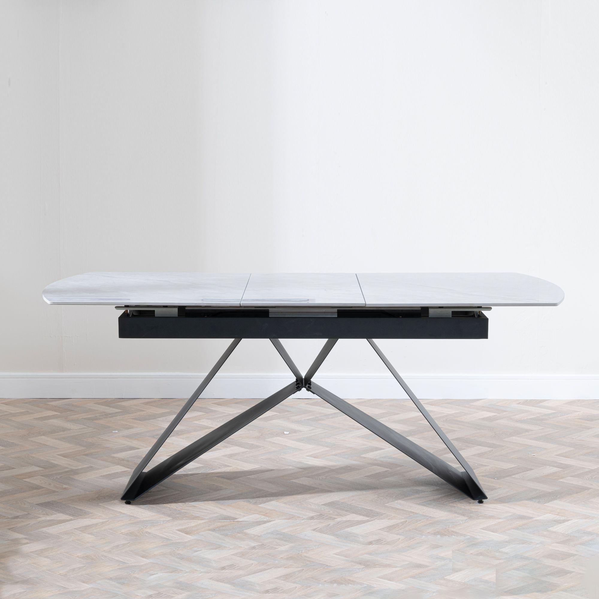 Tribeca Grey Sintered Stone Extending Dining Table with Black Cross Base - 140cm-180cm
