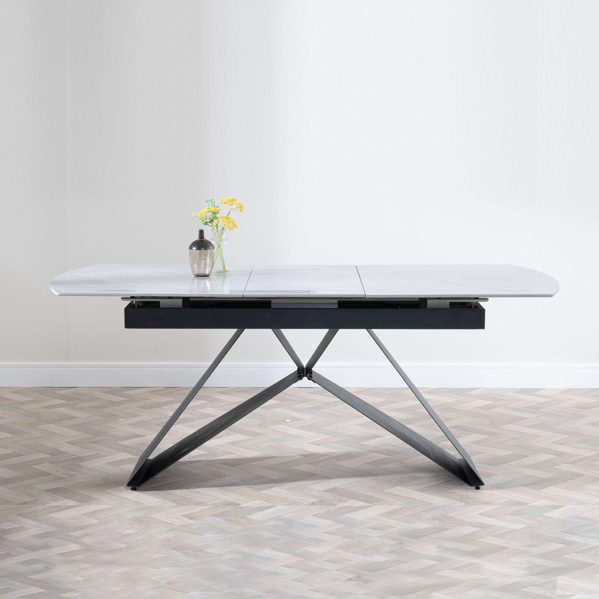 Tribeca Grey Sintered Stone Extending Dining Table with Black Cross Base - 140cm-180cm