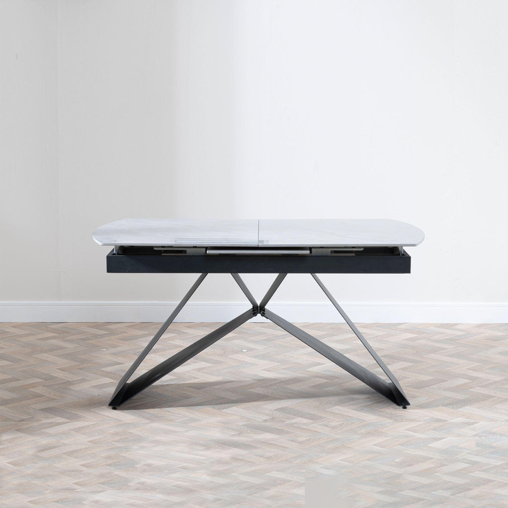 Tribeca Grey Sintered Stone Extending Dining Table with Black Cross Base - 140cm-180cm
