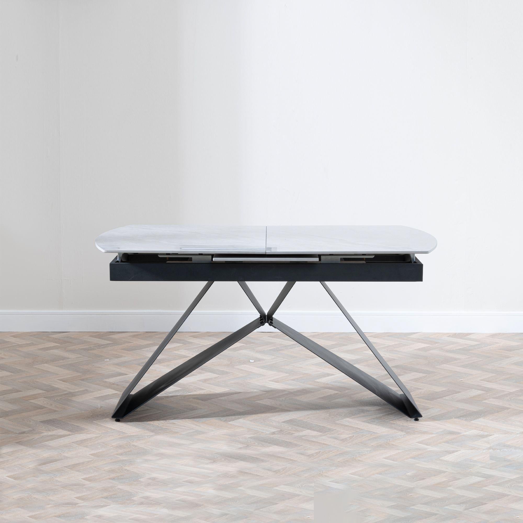 Tribeca Grey Sintered Stone Extending Dining Table with Black Cross Base - 140cm-180cm