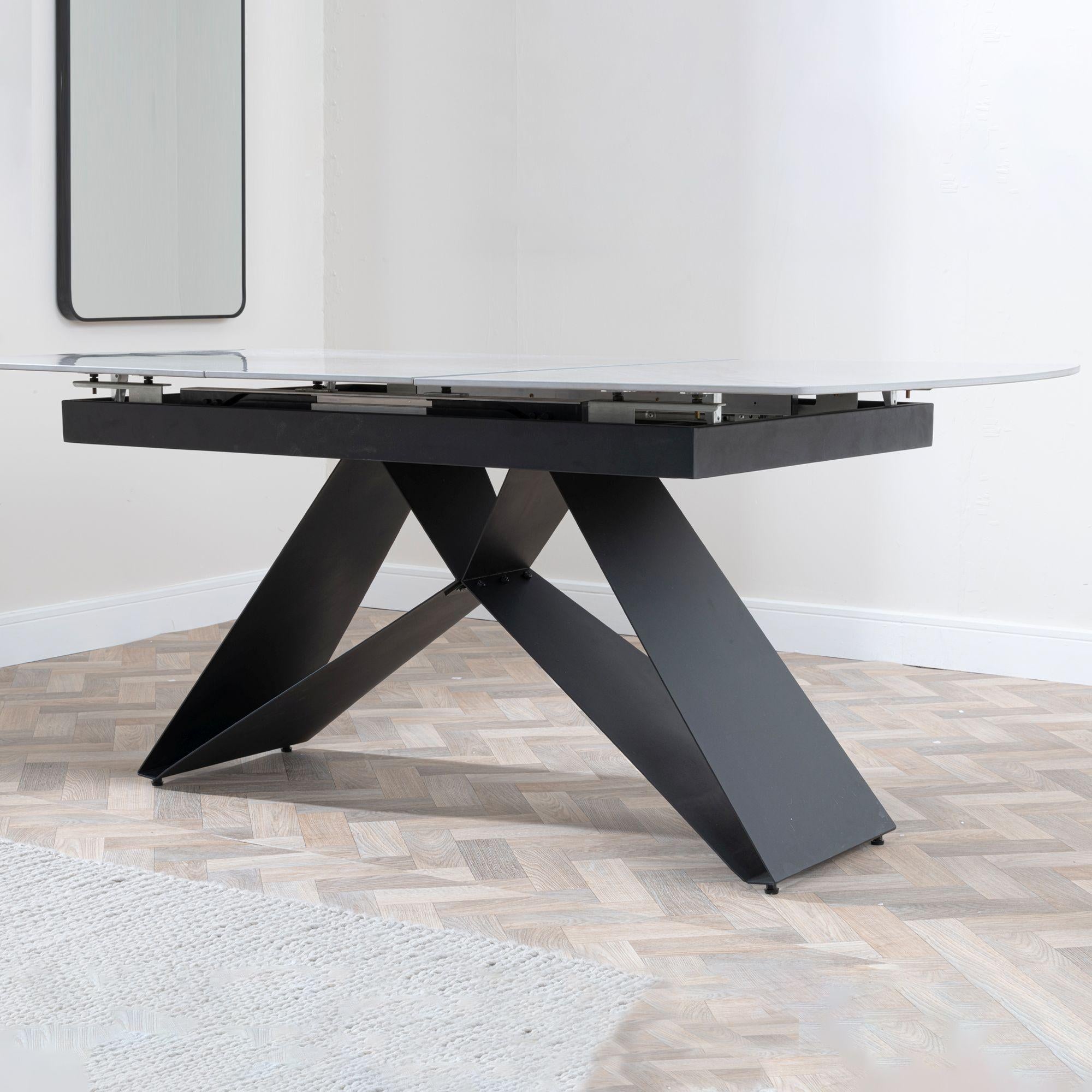 Tribeca Grey Sintered Stone Extending Dining Table with Black Cross Base - 140cm-180cm