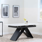 Tribeca White Sintered Stone Extending Dining Table with Black Cross Base - 140cm-180cm