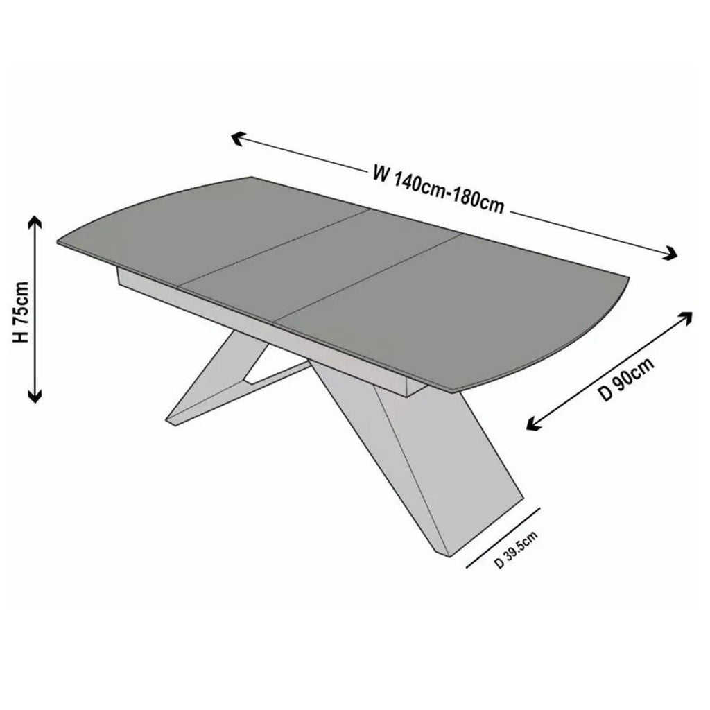 Tribeca White Sintered Stone Extending Dining Table with Black Cross Base - 140cm-180cm