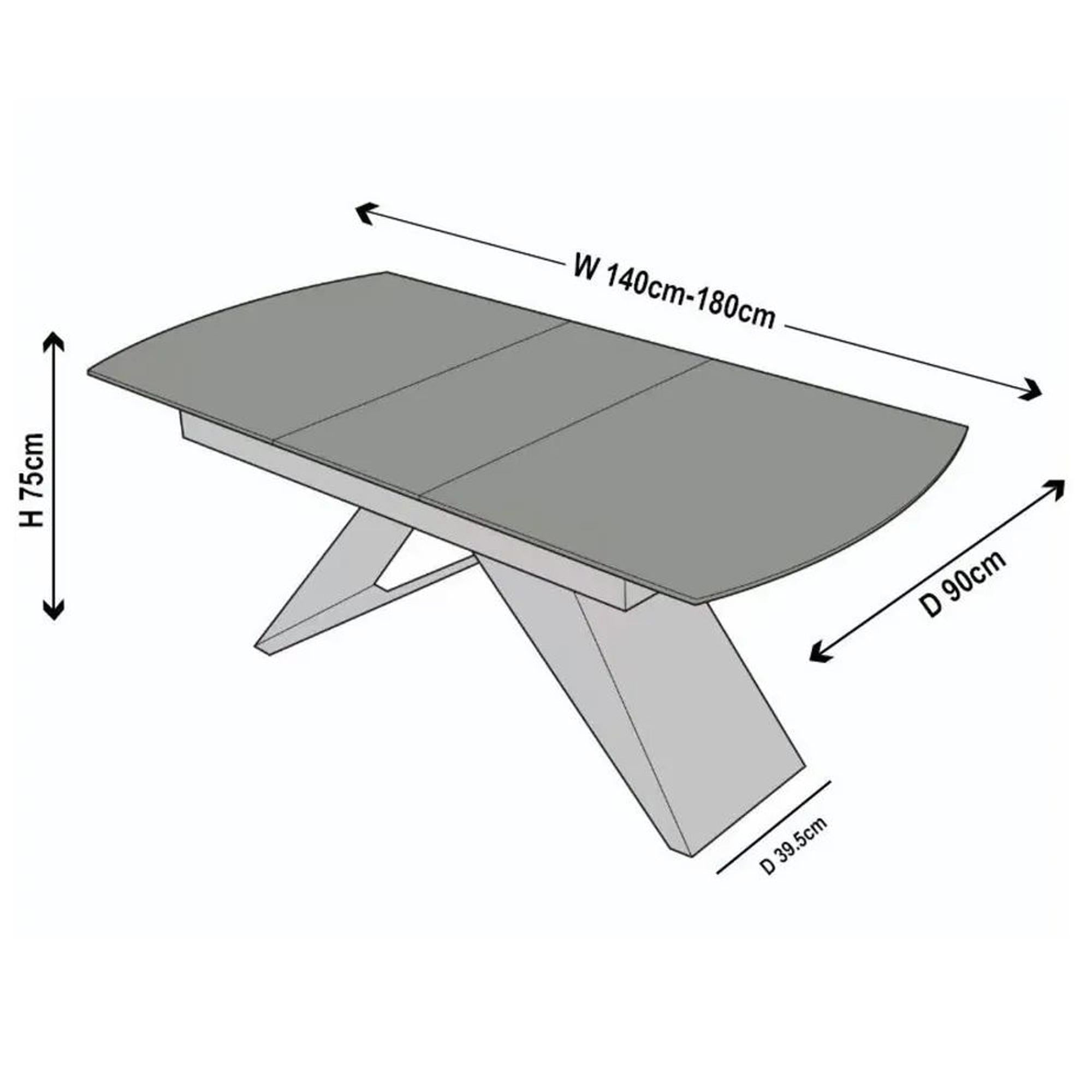 Tribeca White Sintered Stone Extending Dining Table with Black Cross Base - 140cm-180cm