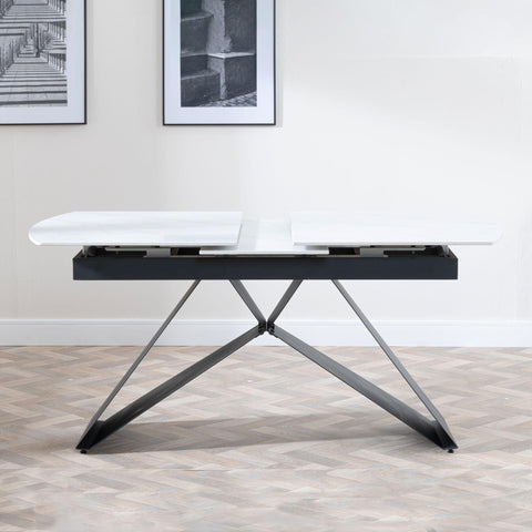 Tribeca White Sintered Stone Extending Dining Table with Black Cross Base - 140cm-180cm