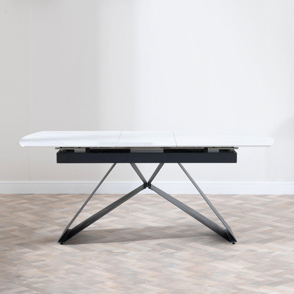 Tribeca White Sintered Stone Extending Dining Table with Black Cross Base - 140cm-180cm