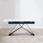 Tribeca White Sintered Stone Extending Dining Table with Black Cross Base - 140cm-180cm