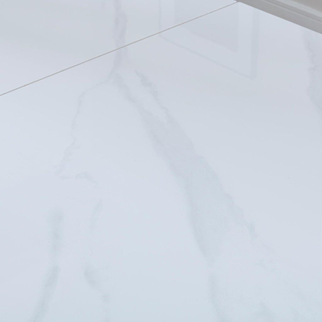 Tribeca White Sintered Stone Extending Dining Table with Black Cross Base - 140cm-180cm