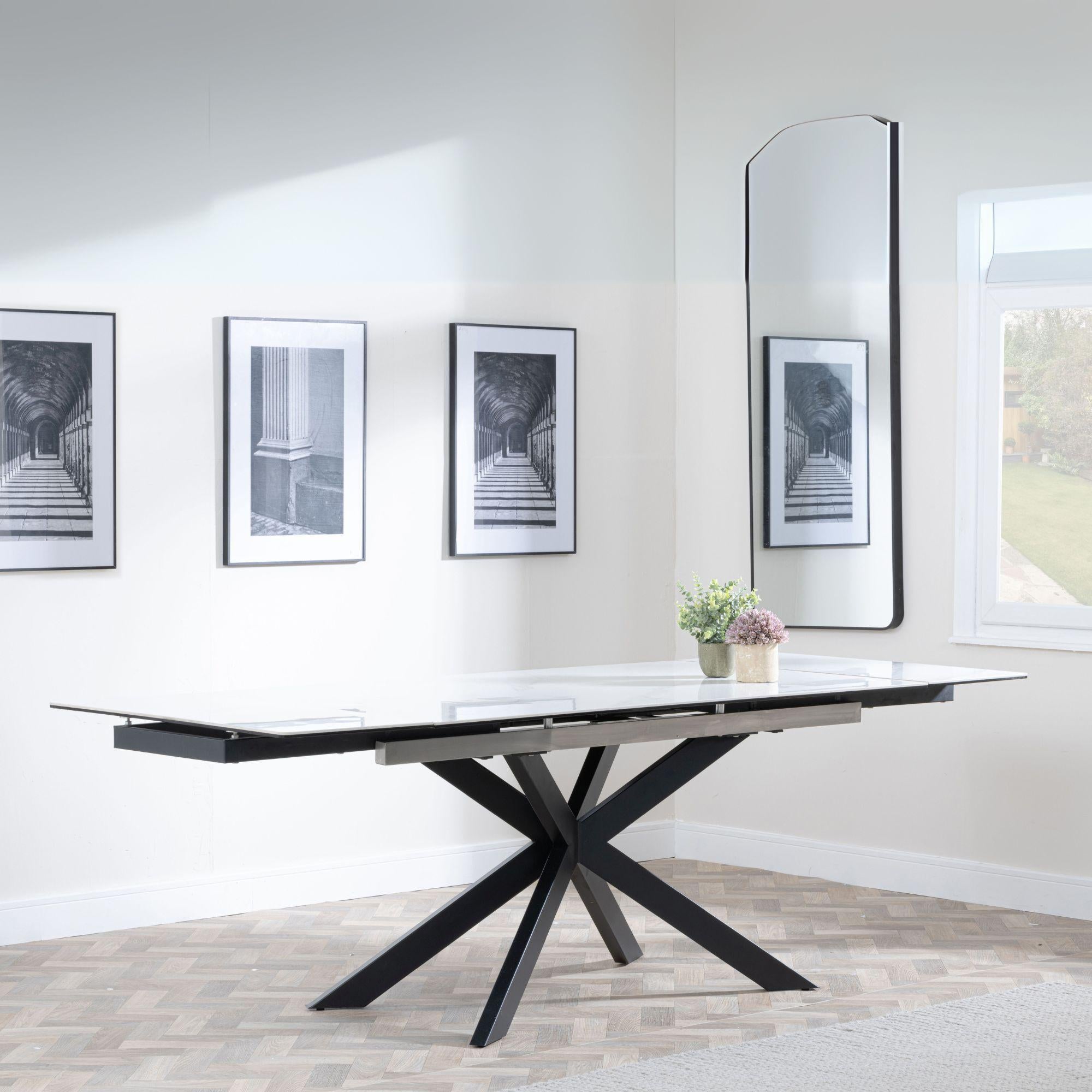 Welton White Ceramic Extending Dining Table with Black Star Base - 140cm - 200cm
