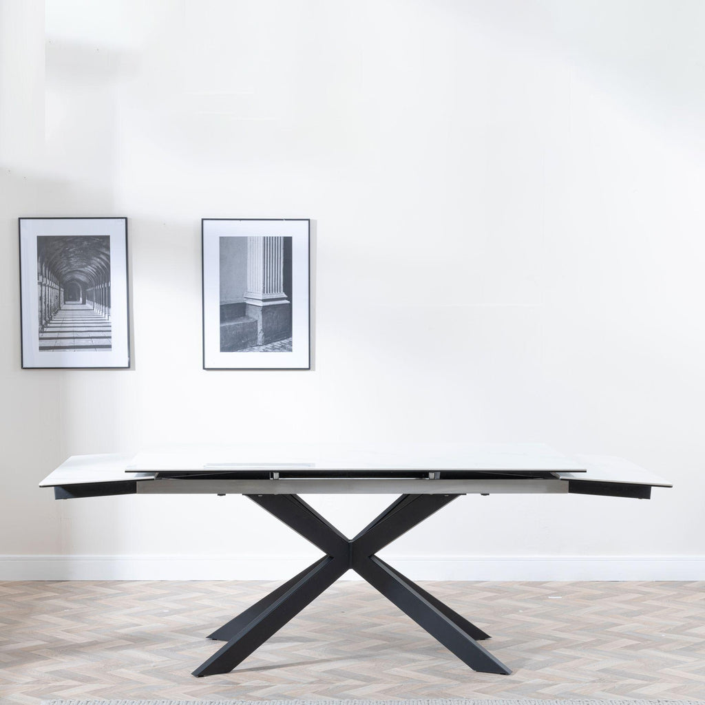 Welton White Ceramic Extending Dining Table with Black Star Base - 140cm - 200cm