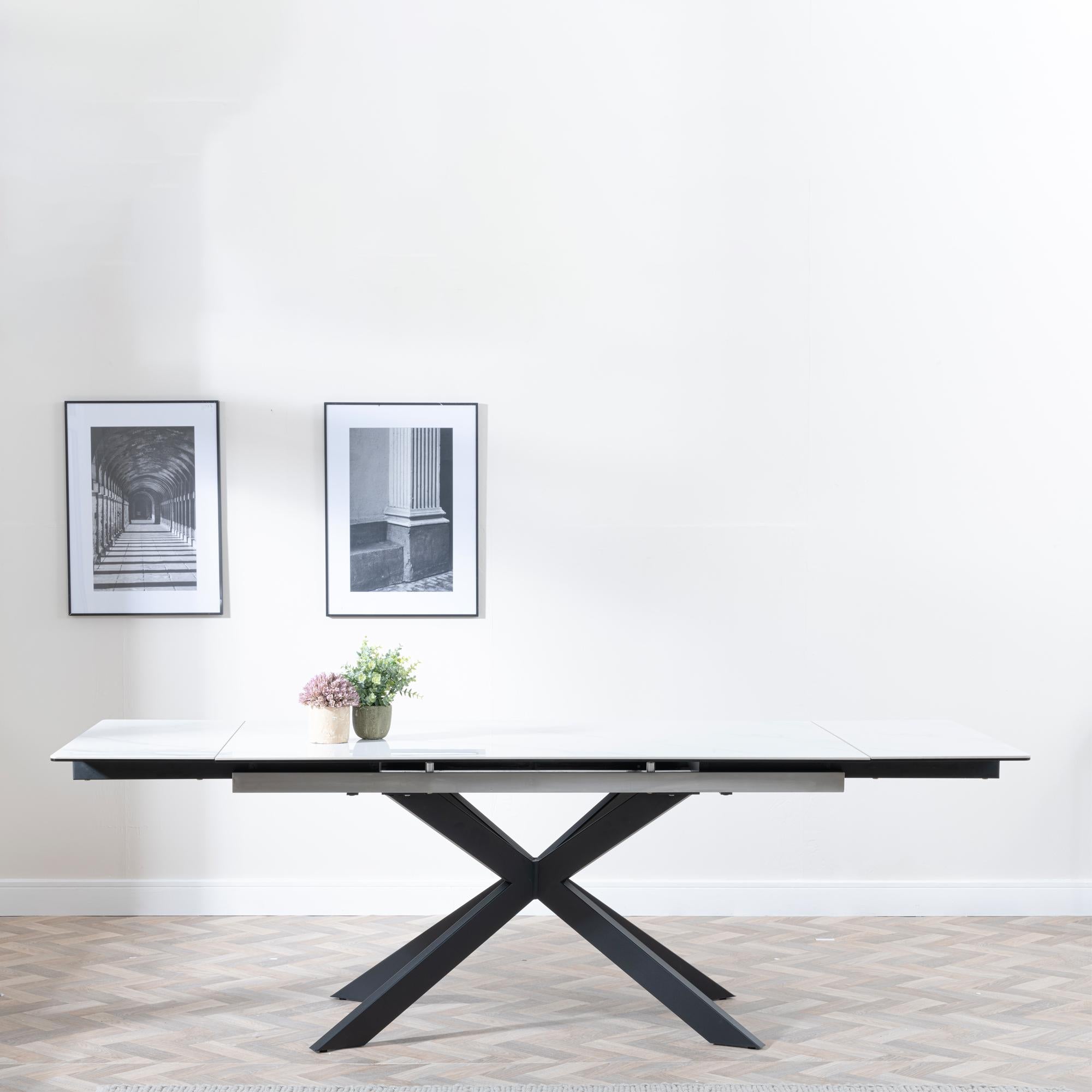 Welton White Ceramic Extending Dining Table with Black Star Base - 140cm - 200cm
