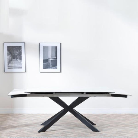 Welton White Ceramic Extending Dining Table with Black Star Base - 160cm - 240cm