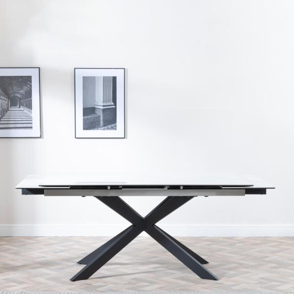 Welton White Ceramic Extending Dining Table with Black Star Base - 160cm - 240cm