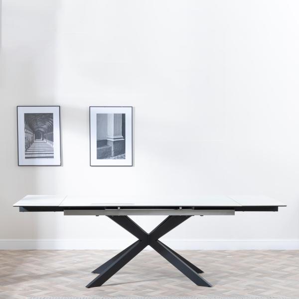 Welton White Ceramic Extending Dining Table with Black Star Base - 160cm - 240cm