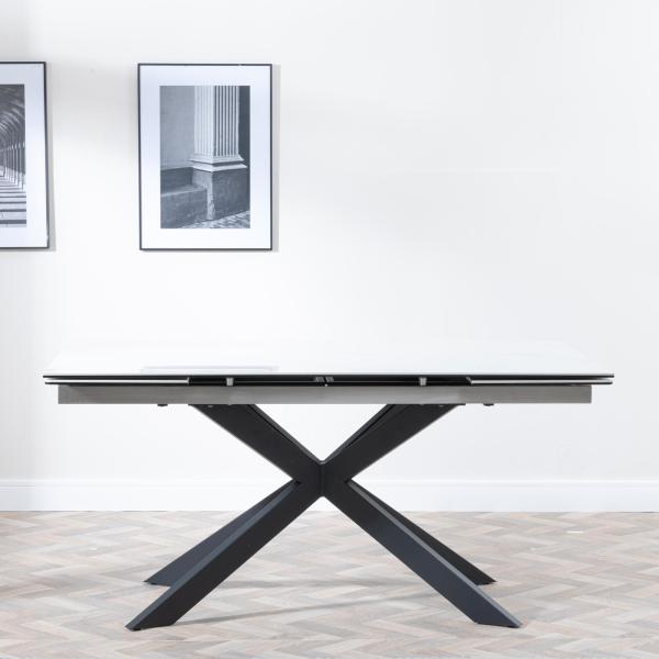 Welton White Ceramic Extending Dining Table with Black Star Base - 160cm - 240cm