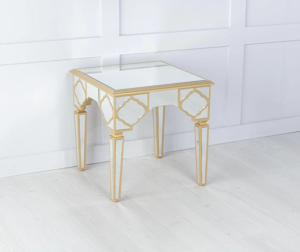 Cairo Mirrored Gold Trim Side Table