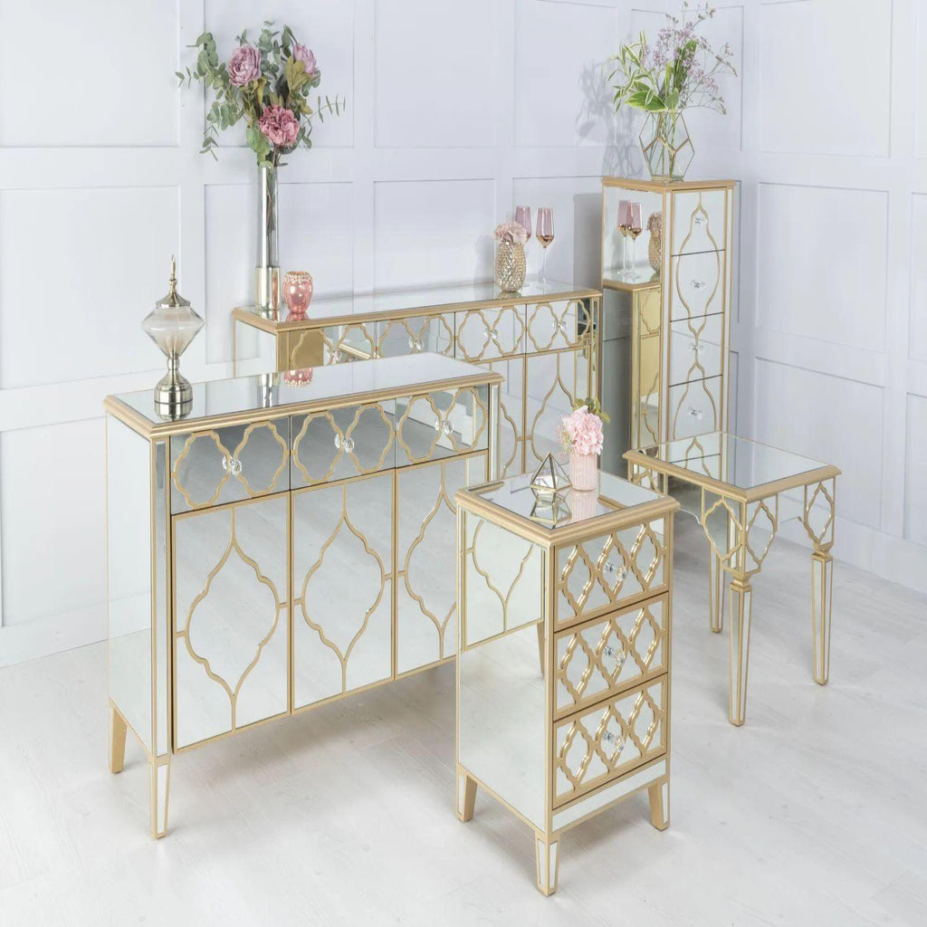 Cairo Mirrored Gold Trim Side Table