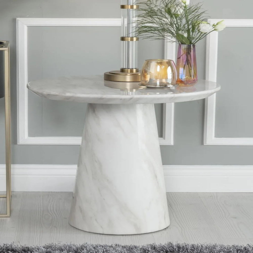 Cannes White Marble Round Side Table