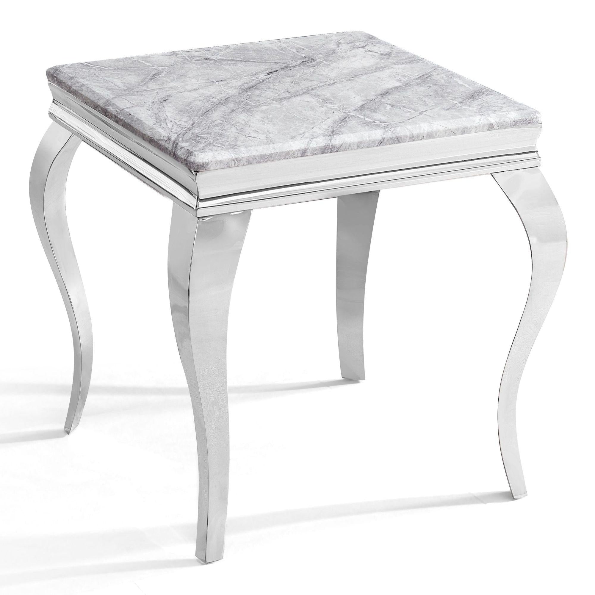 Merida Grey Marble and Chrome Square Side Table