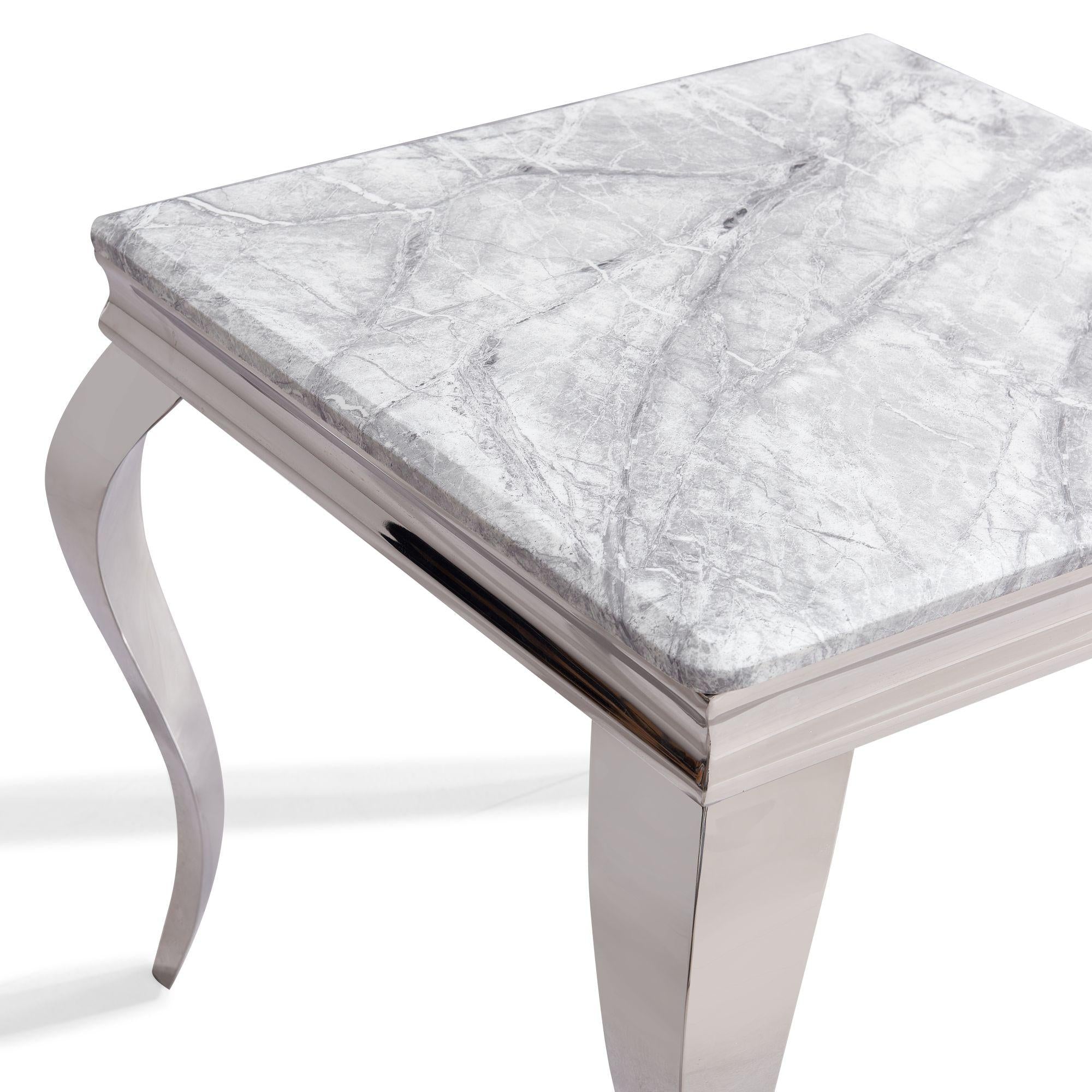 Merida Grey Marble and Chrome Square Side Table