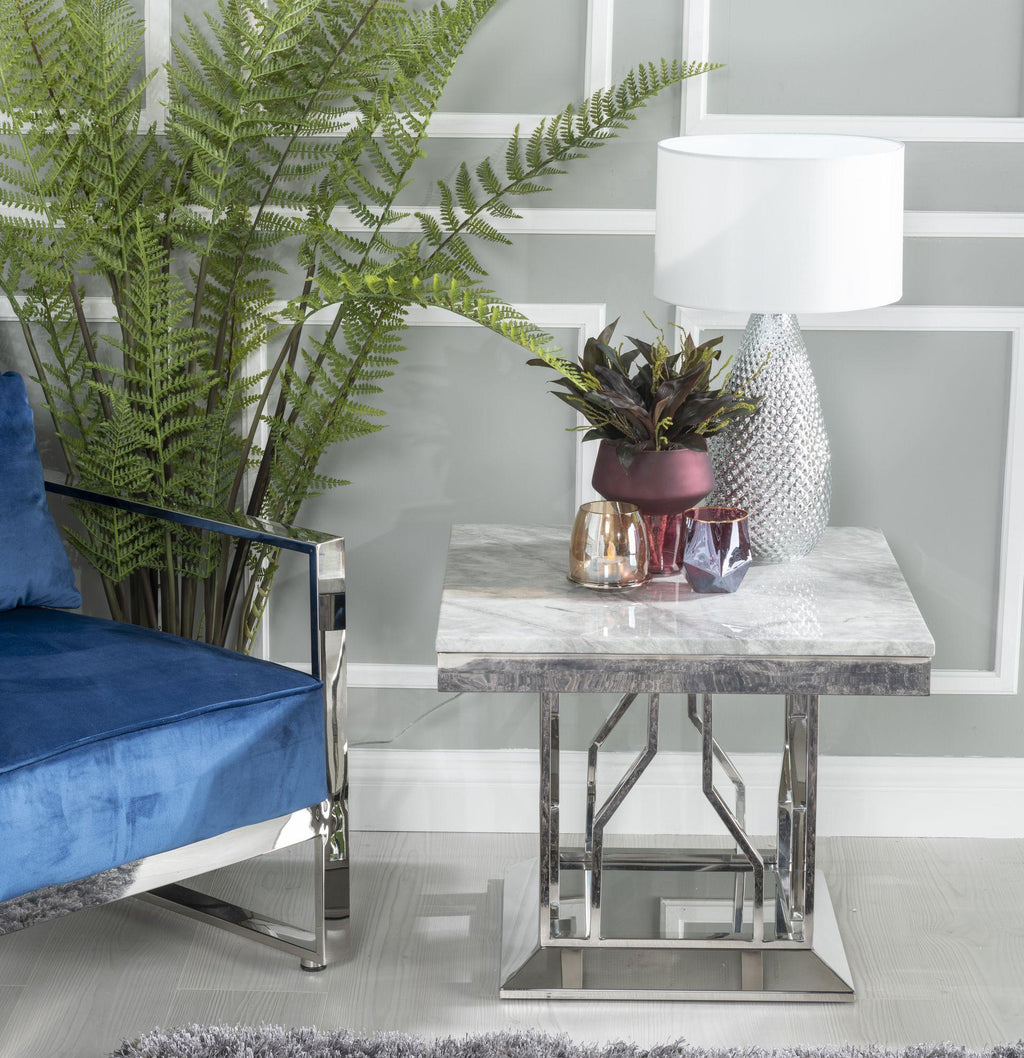 Mercury Grey Marble and Chrome Side Table