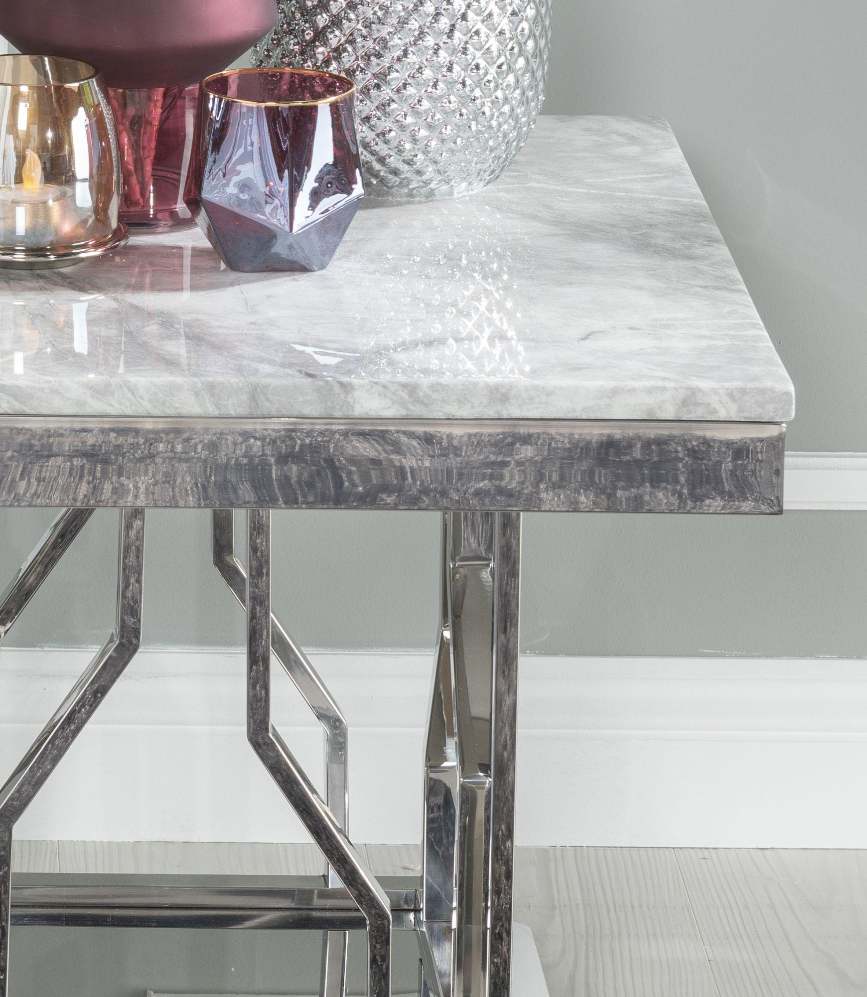 Mercury Grey Marble and Chrome Side Table