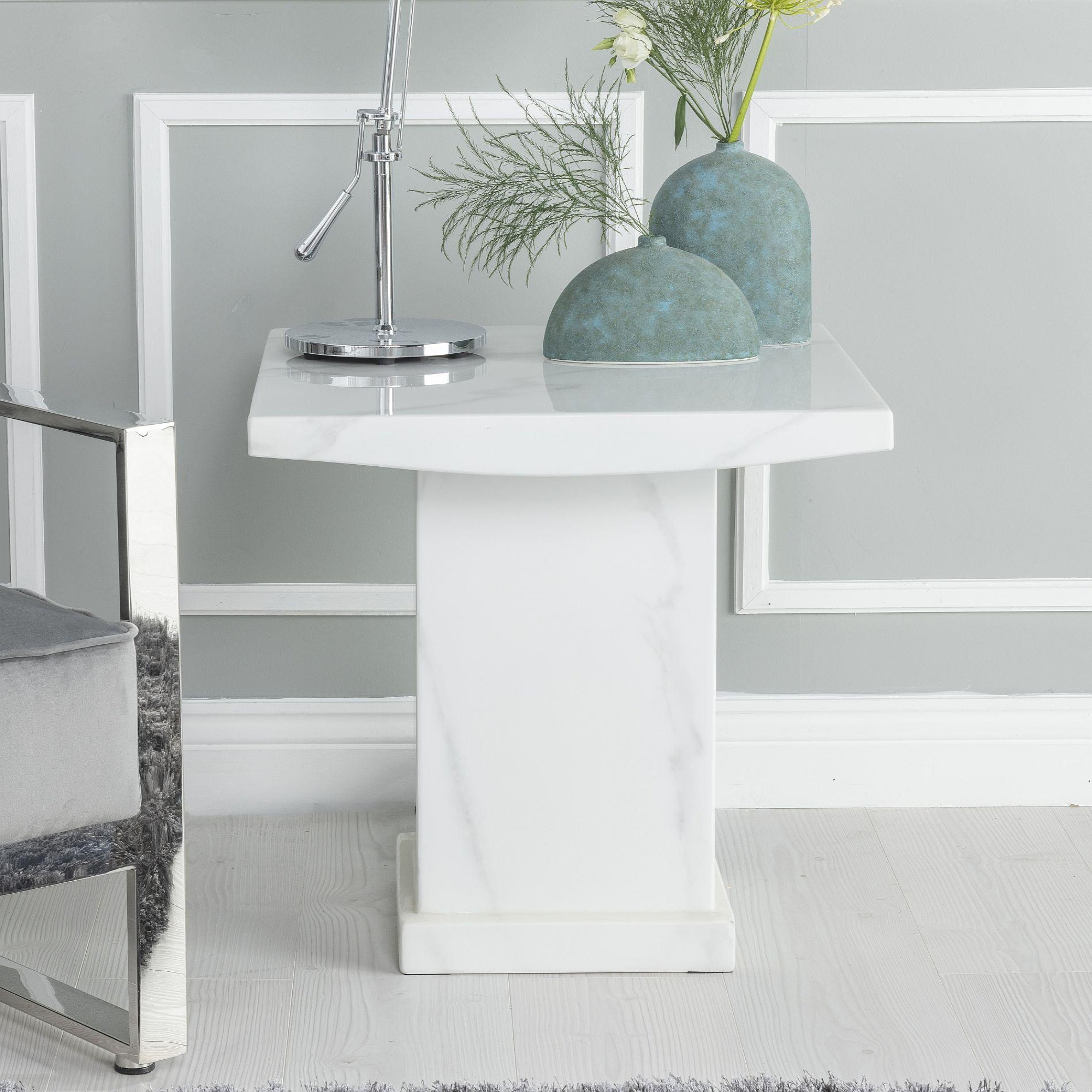 Olympia Square White Marble Lamp Table
