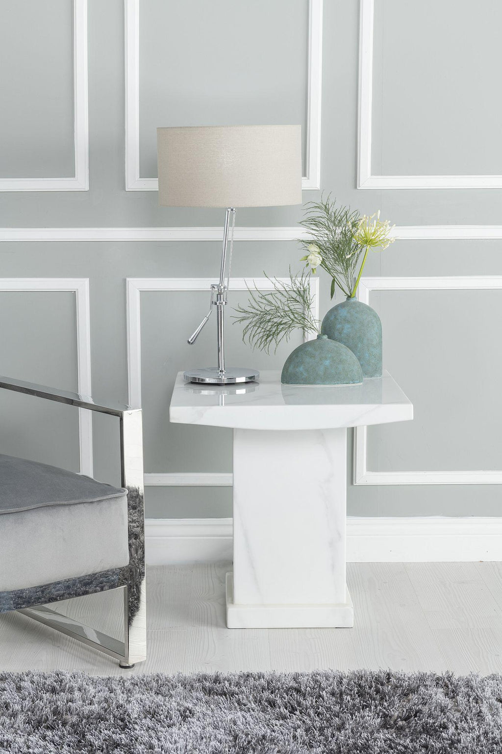 Olympia Square White Marble Lamp Table
