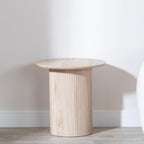 Renzo Oak Round End Table with Fluted Ribbed Drum Base