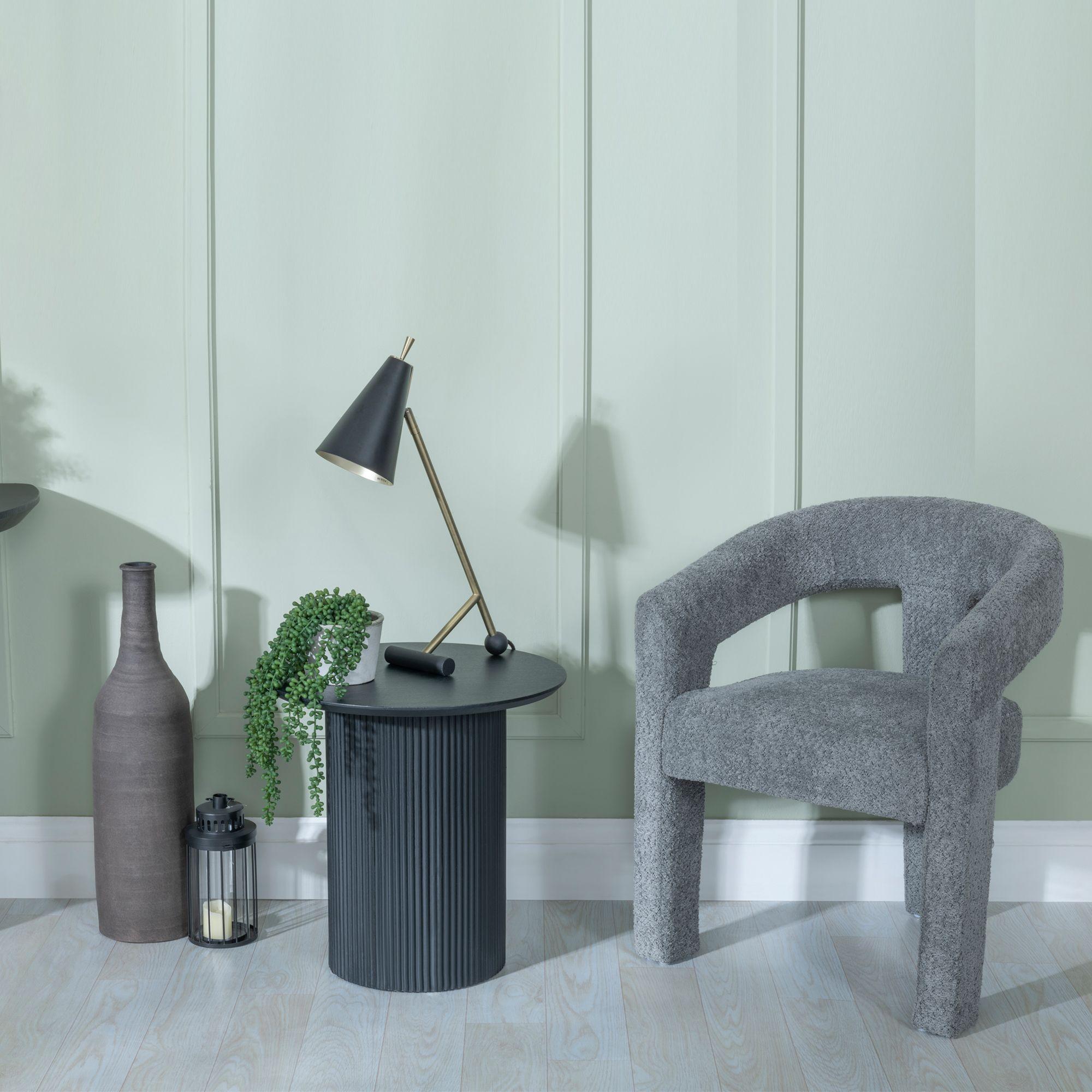 Renzo Black Round End Table with Fluted Ribbed Drum Base