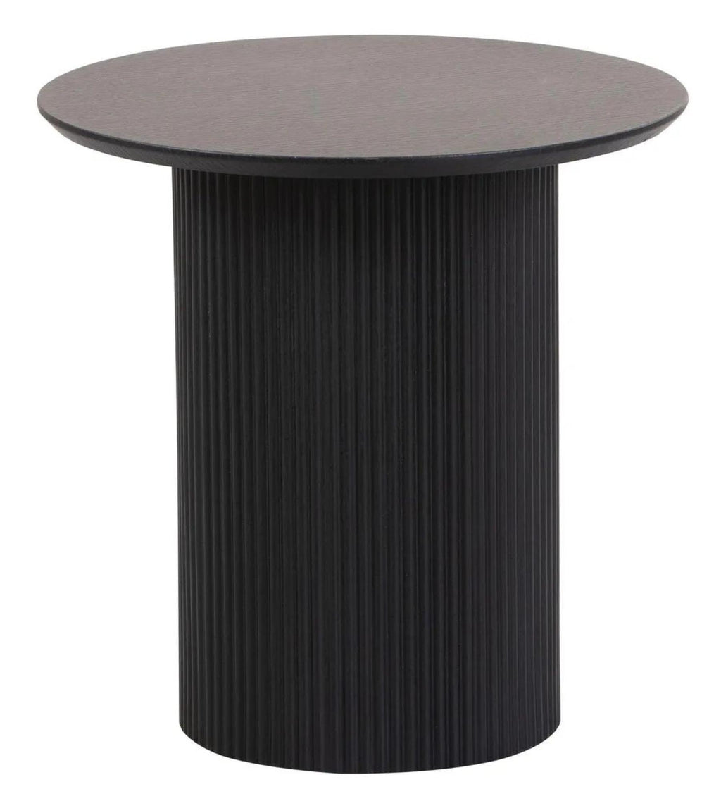 Renzo Black Round End Table with Fluted Ribbed Drum Base