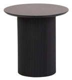 Renzo Black Round End Table with Fluted Ribbed Drum Base