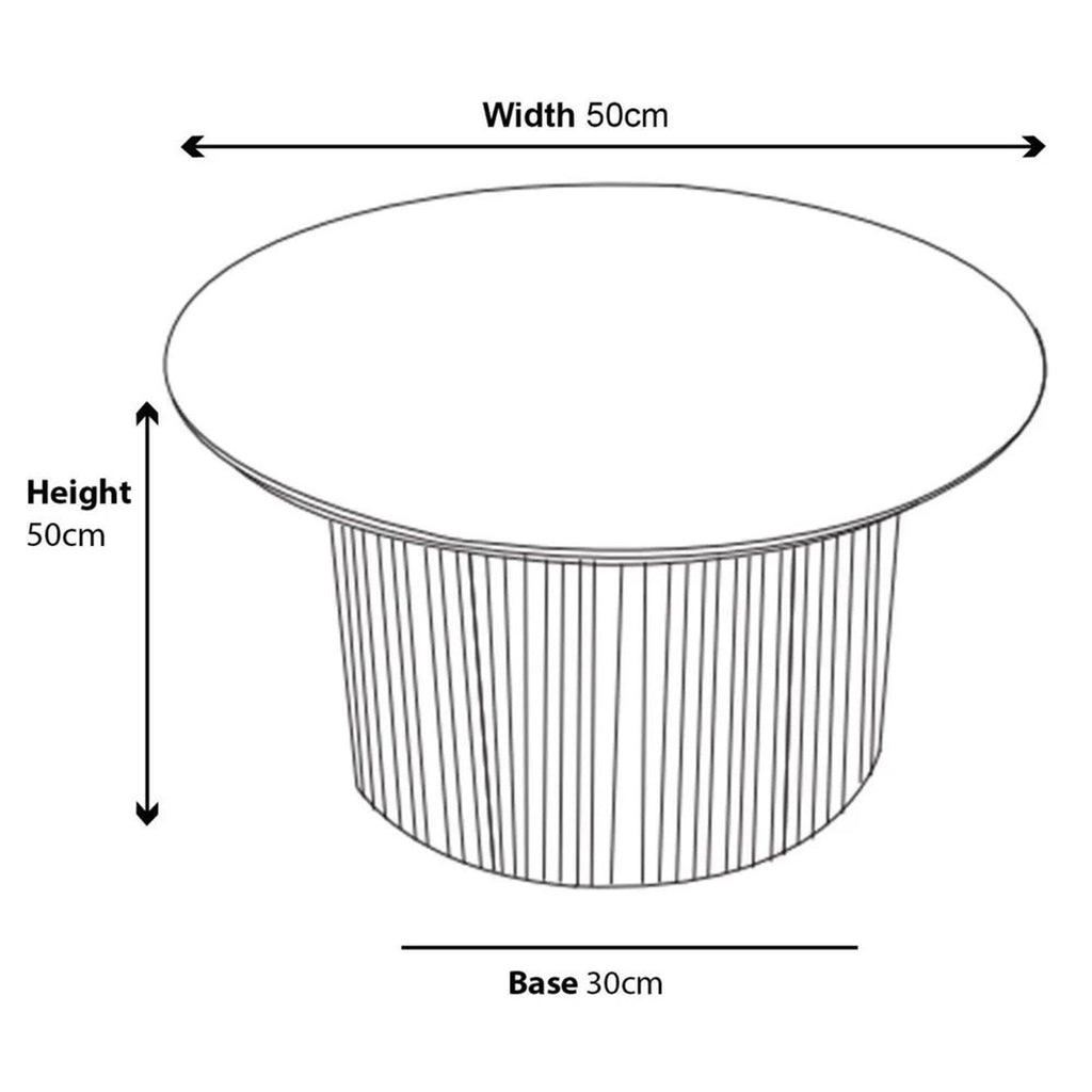 Renzo Black Round End Table with Fluted Ribbed Drum Base