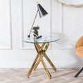 Sutton Clear Glass and Gold Round Side Table - 55cm Tempered Top