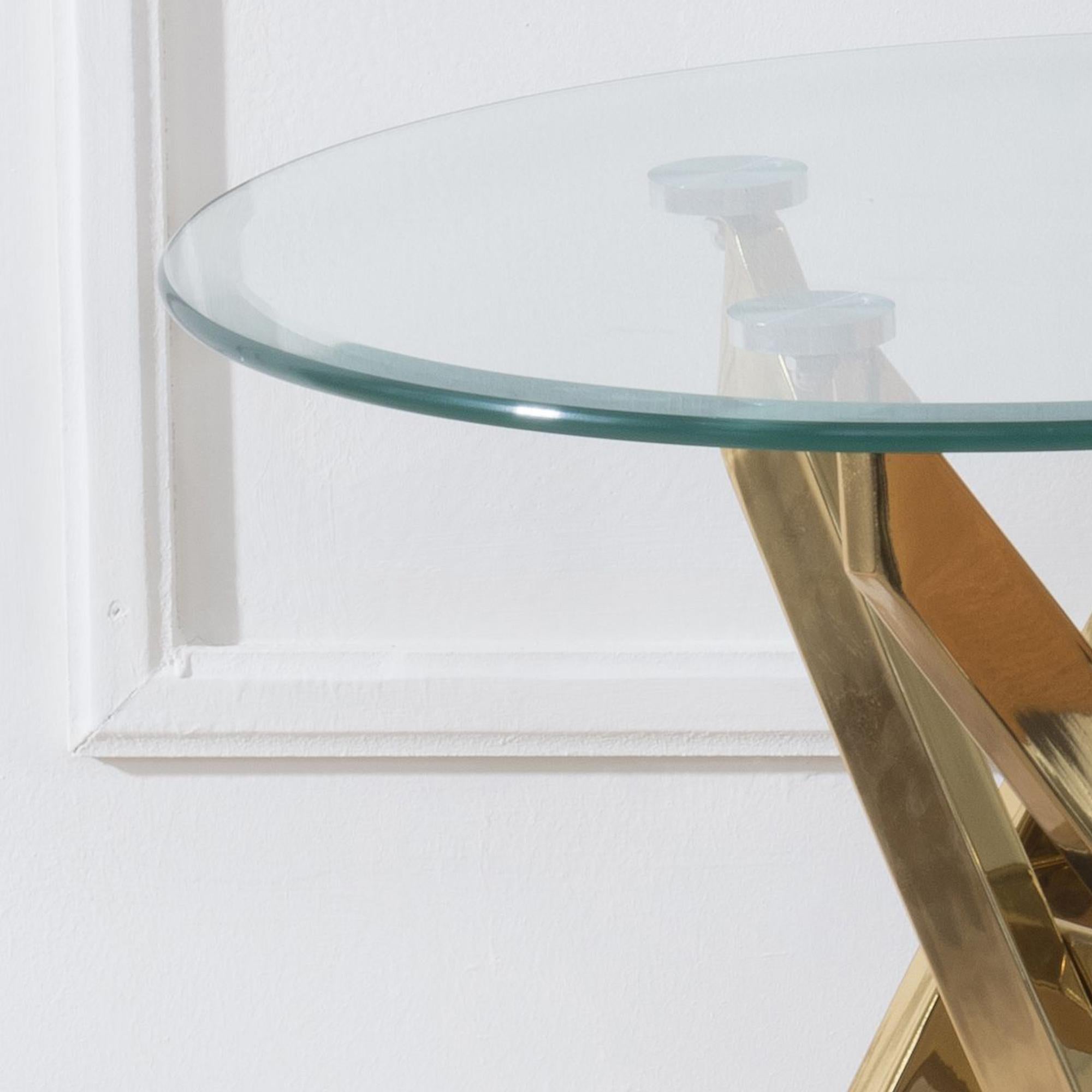 Sutton Clear Glass and Gold Round Side Table - 55cm Tempered Top