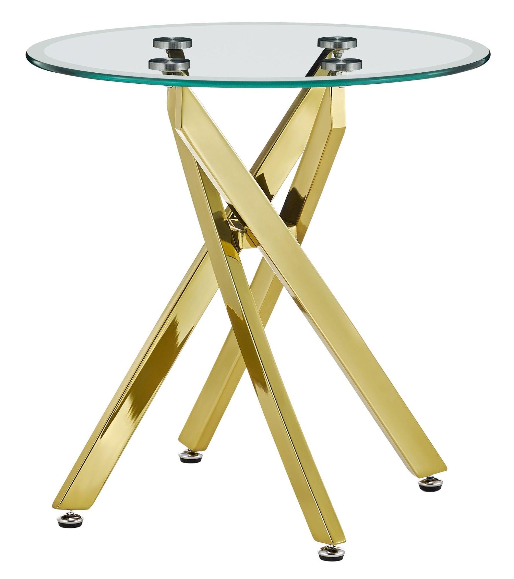 Sutton Clear Glass and Gold Round Side Table - 55cm Tempered Top