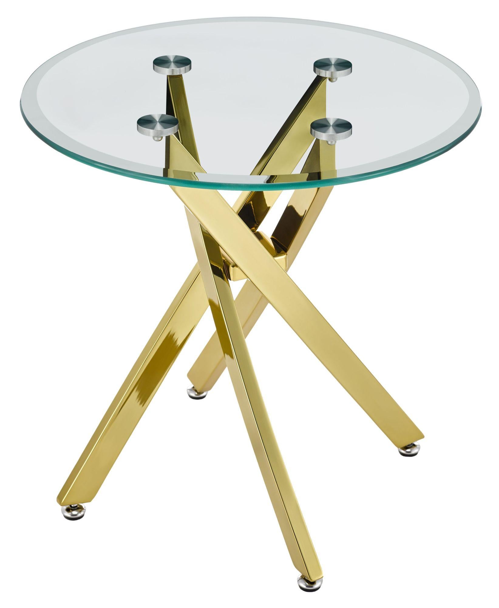 Sutton Clear Glass and Gold Round Side Table - 55cm Tempered Top