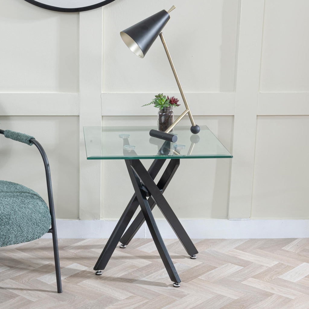 Sutton Clear Glass and Black Square Side Table - 55cm Tempered Top