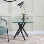 Sutton Clear Glass and Black Square Side Table - 55cm Tempered Top