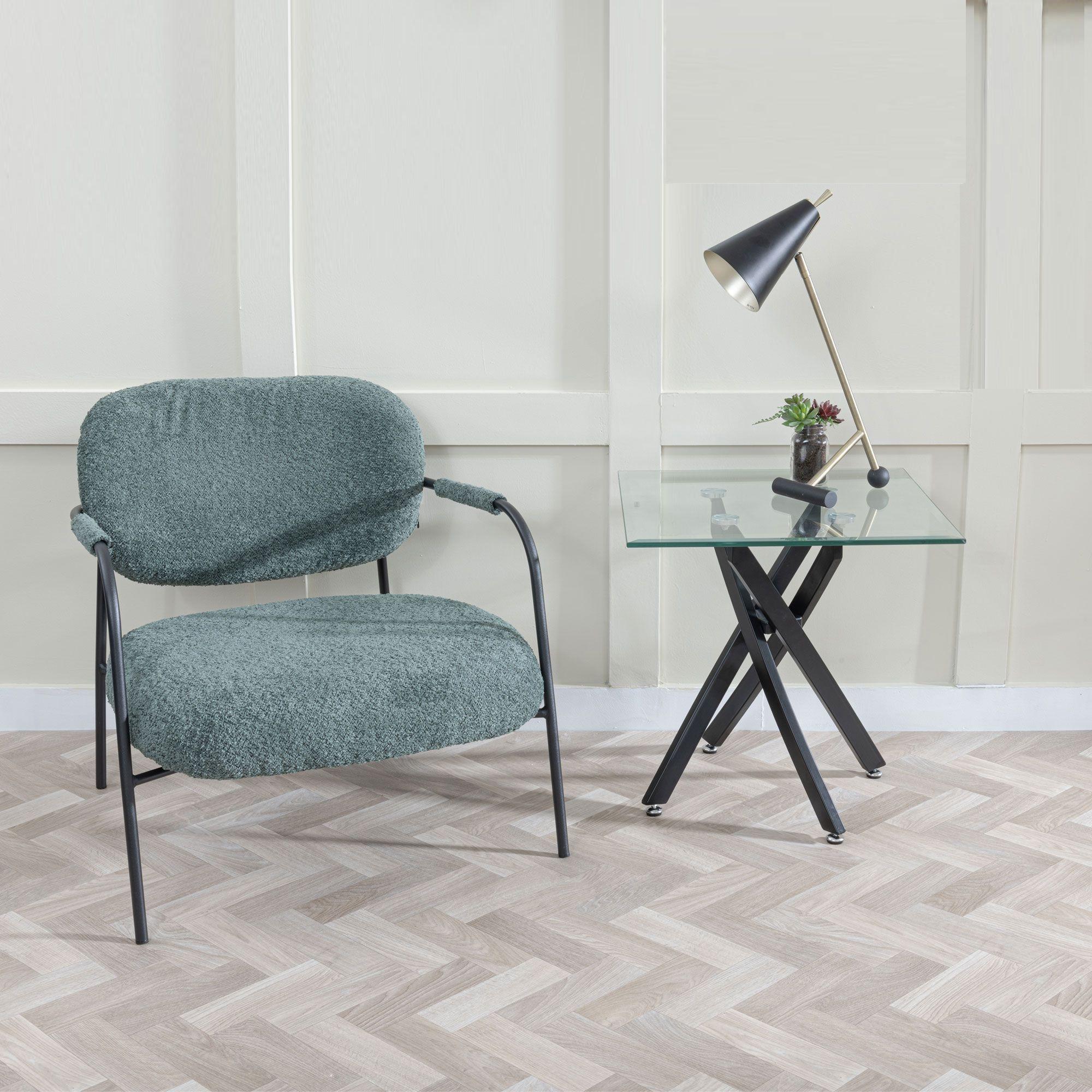 Sutton Clear Glass and Black Square Side Table - 55cm Tempered Top