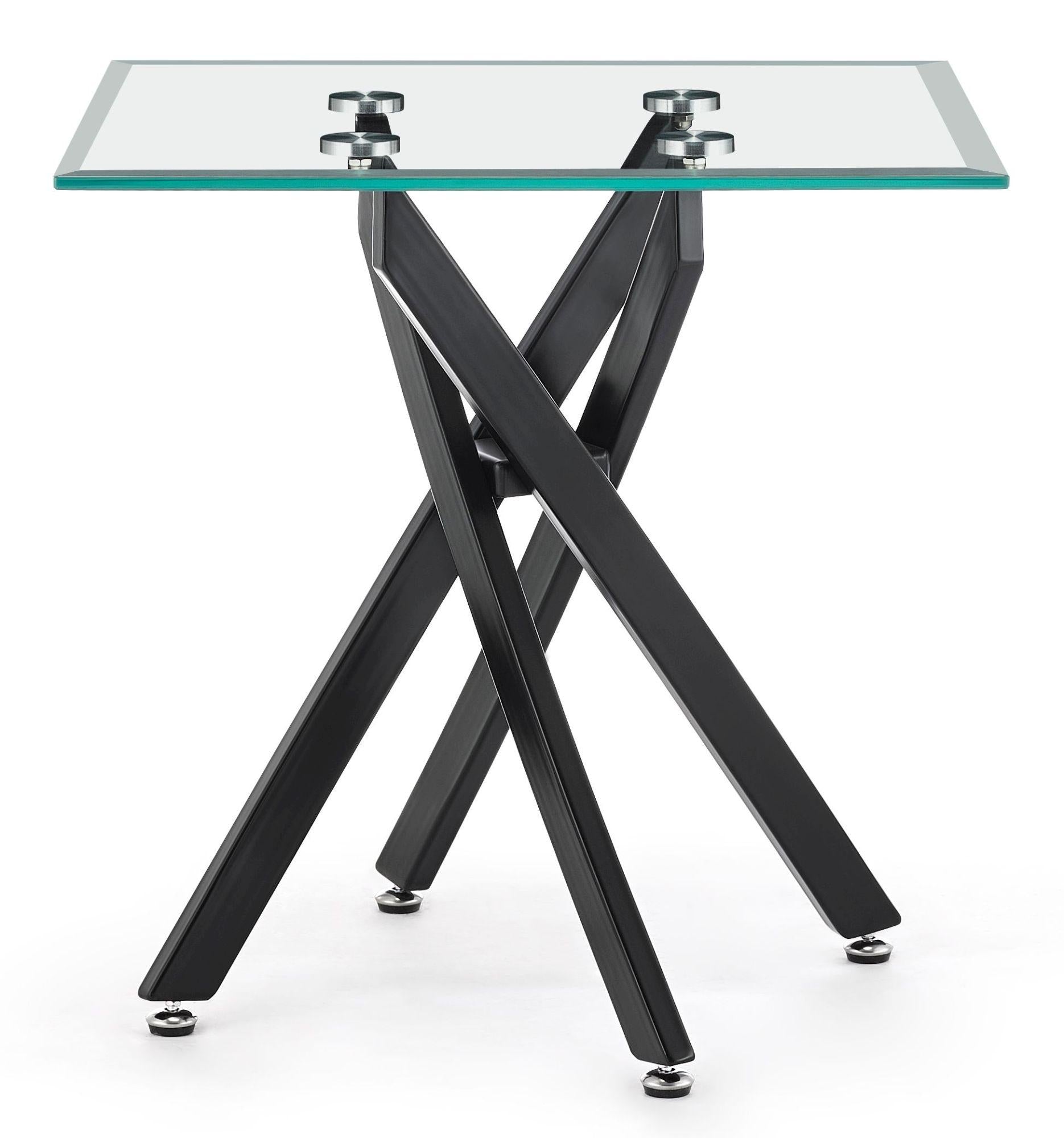 Sutton Clear Glass and Black Square Side Table - 55cm Tempered Top