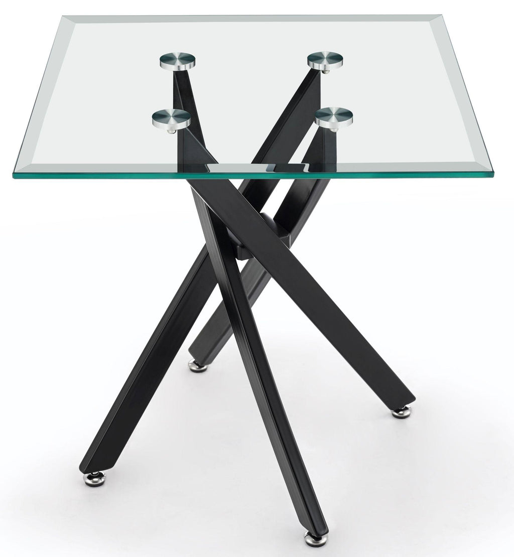 Sutton Clear Glass and Black Square Side Table - 55cm Tempered Top