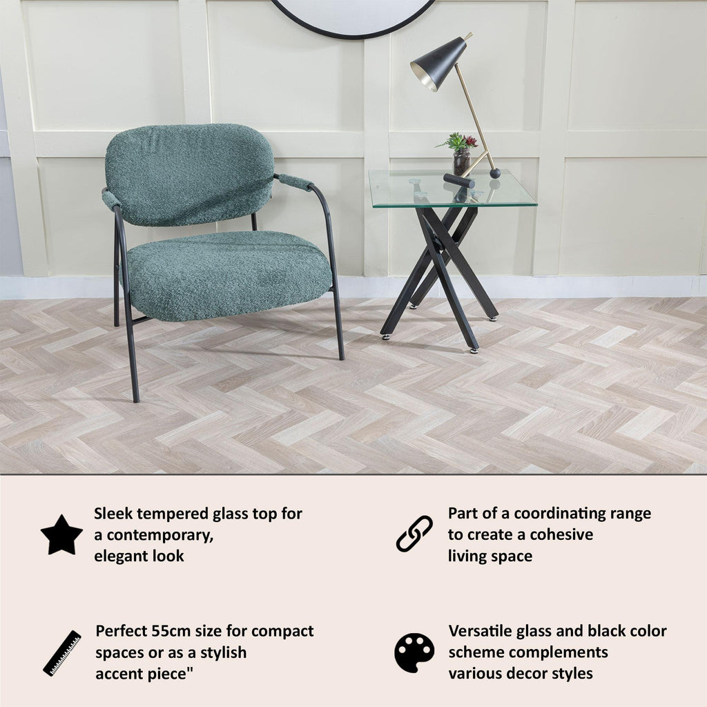 Sutton Clear Glass and Black Square Side Table - 55cm Tempered Top