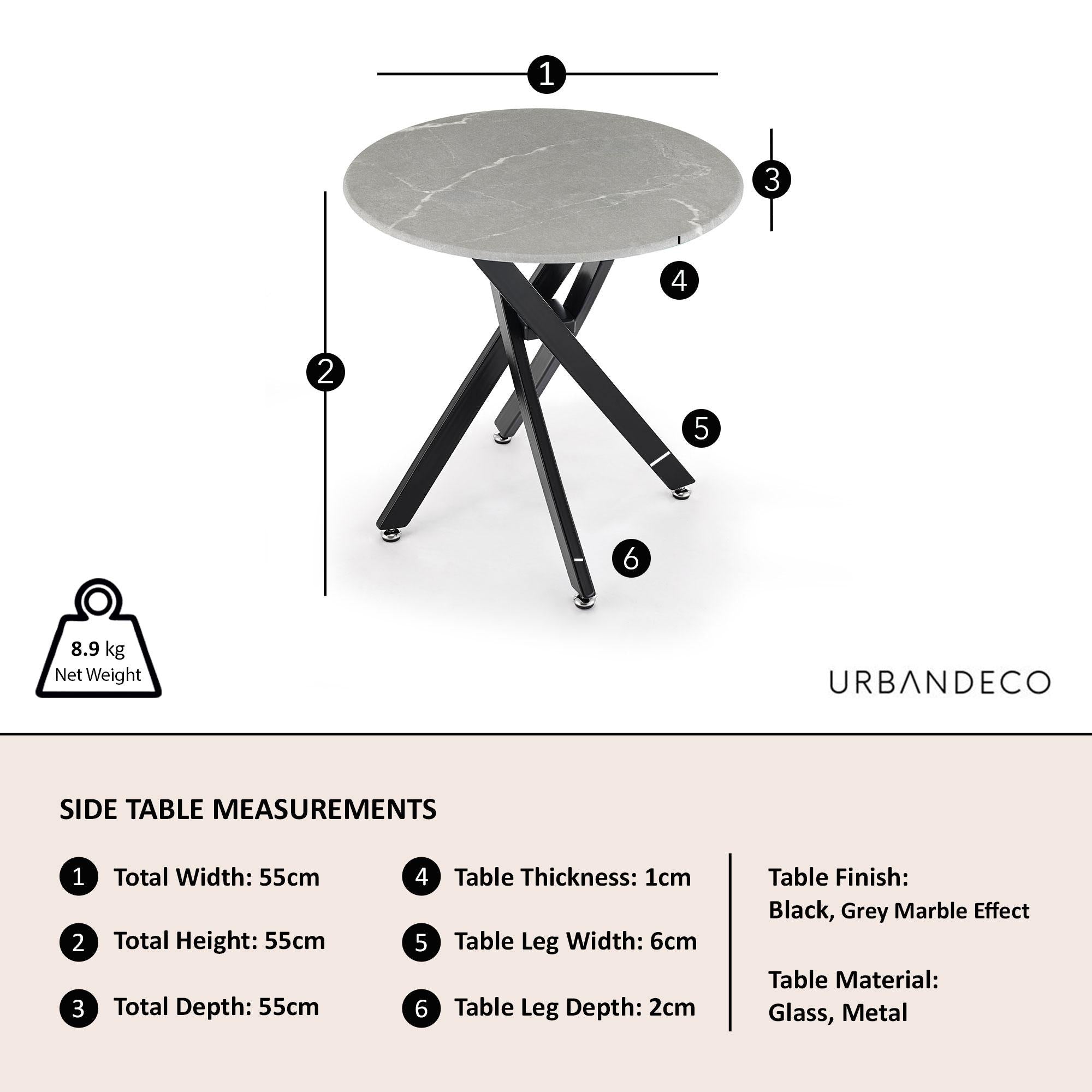 Sutton Grey Glass and Black Round Side Table - 55cm Tempered Top