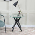 Sutton Clear Glass and Black Round Side Table - 55cm Tempered Top
