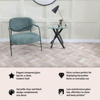 Sutton Clear Glass and Black Round Side Table - 55cm Tempered Top